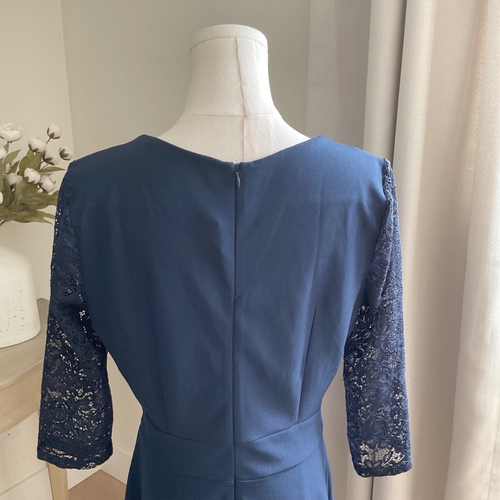 Miusol Womens Navy Blue Lace 3/4 Sleeve Fit and Flare Cocktail Dress Size L - Picture 5 of 11